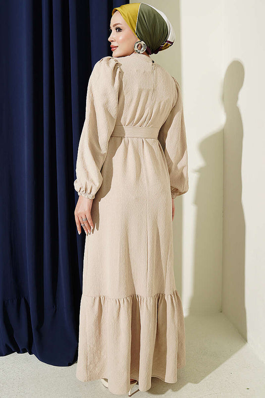 Robe Turtleneck Büzgülü Beige