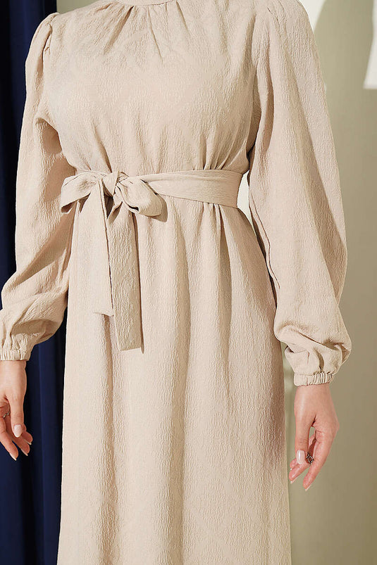 Robe Turtleneck Büzgülü Beige