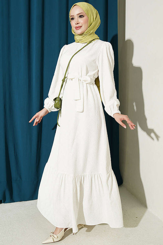 Beige Rollkragenkleid Mit Raffungen