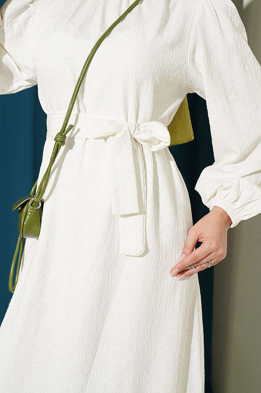 Beige Rollkragenkleid Mit Raffungen