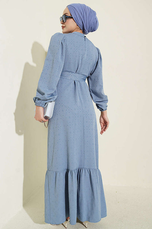 Blauw Getailleerd Coltrui Jurk