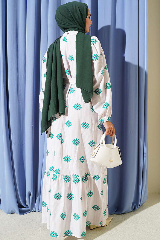 Vestido De Cuello Alto Con Estampado Floral Y Adornos