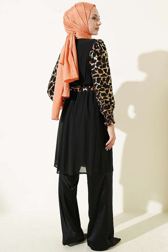 Tunika Stampata Camel Con Collo Alto
