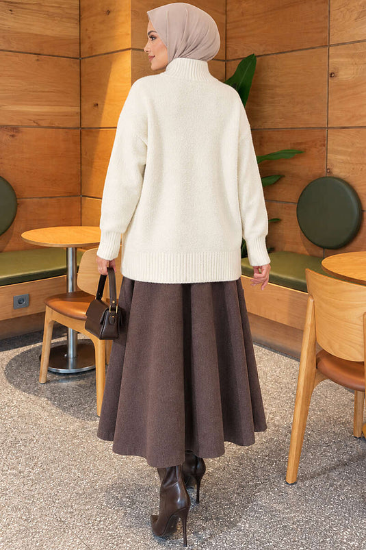 Chaqueta De Punto Beige Con Cuello Grueso Y Botones