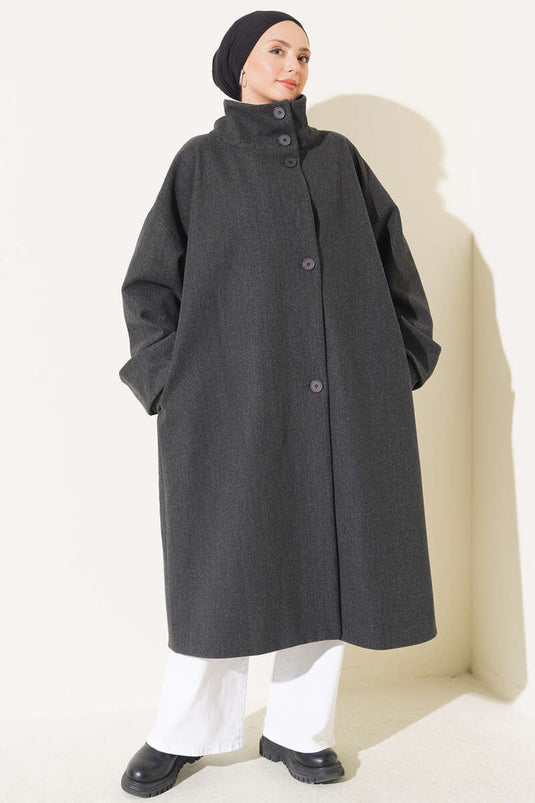 Oversized Double-Breasted Wool Coat In Anthracite
