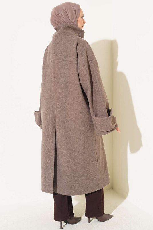 Long Collar Buttoned Oversized Camel Wool Coat