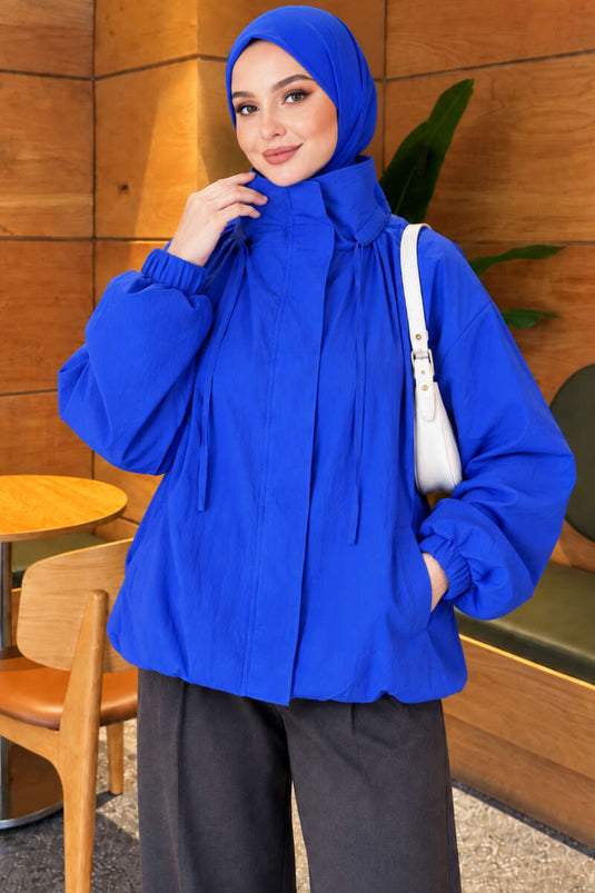 Giacca Bomber Blu Con Zip E Colletto Alto