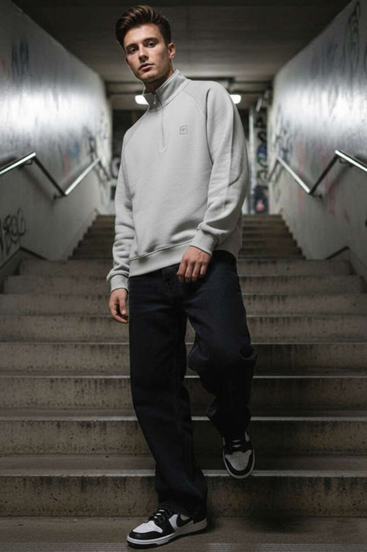 High Collar Zippered Men's Sweatshirt Gray