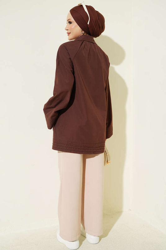 Cappotto Marrone Con Zip E Cappuccio