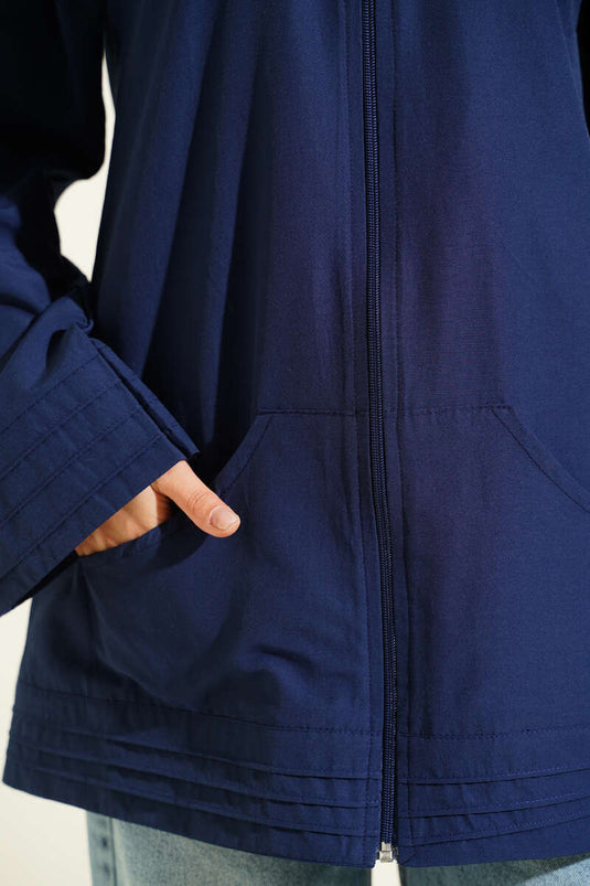 Manteau Bleu Marine À Fermeture Éclair Et Col Haut