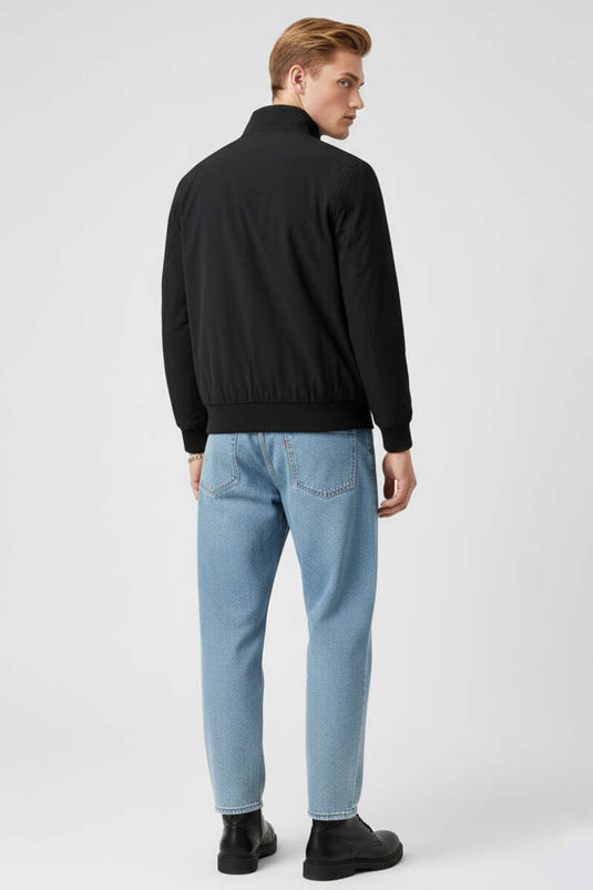 High Collar Zippered Seasonal Men's Coat Black