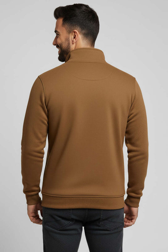 Pull zippé en daim marron pour homme