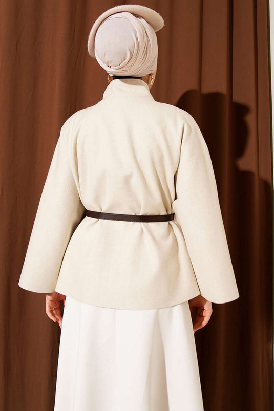 Poncho en cachemire à col montant, boutons dorés et pierres