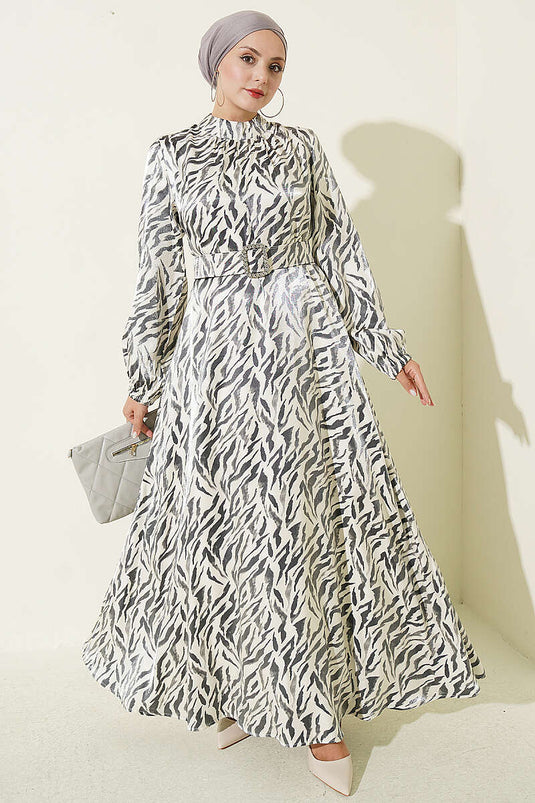 Black High Neck Jacquard Patterned Dress