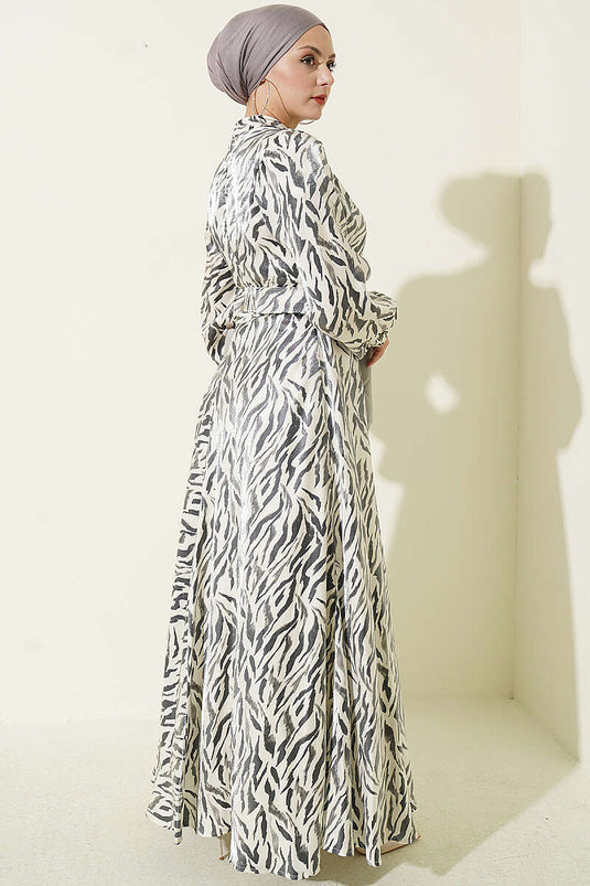 Black High Neck Jacquard Patterned Dress