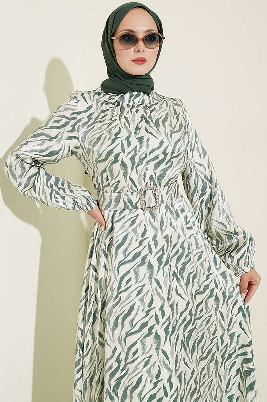 Robe Verte À Col Haut En Jacquard
