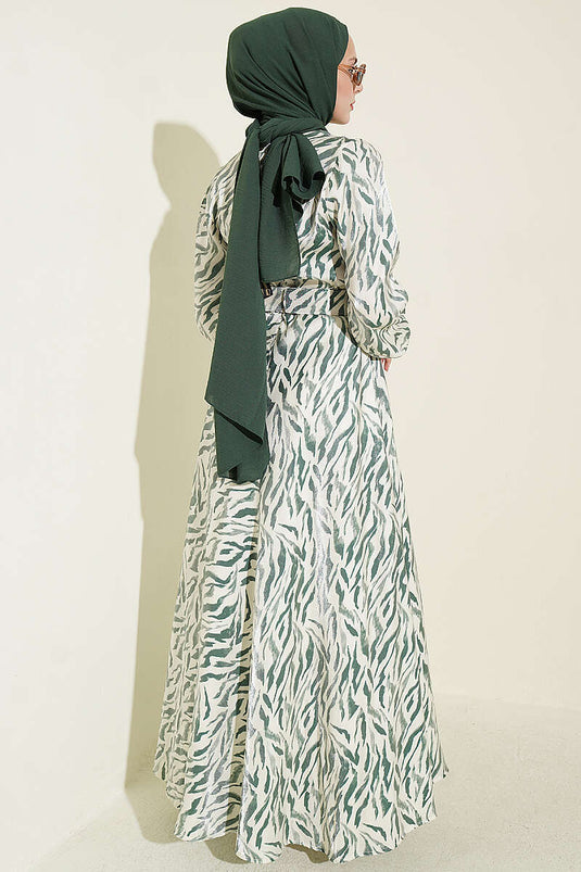 Robe Verte À Col Haut En Jacquard