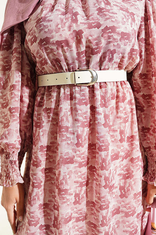 Túnica De Gasa Con Estampado De Rosa Y Cuello Alto
