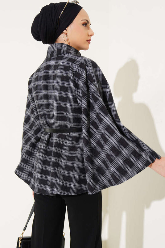 Thick Neck Belted Checkered Cape