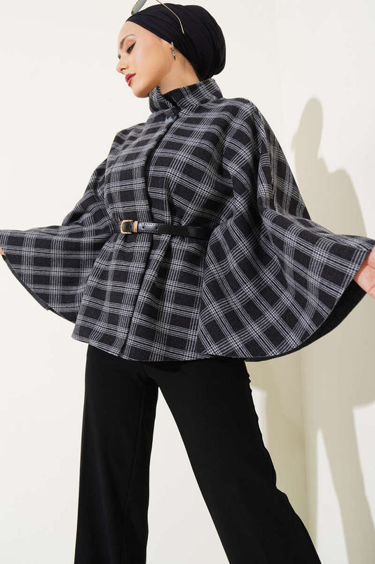 Thick Neck Belted Checkered Cape