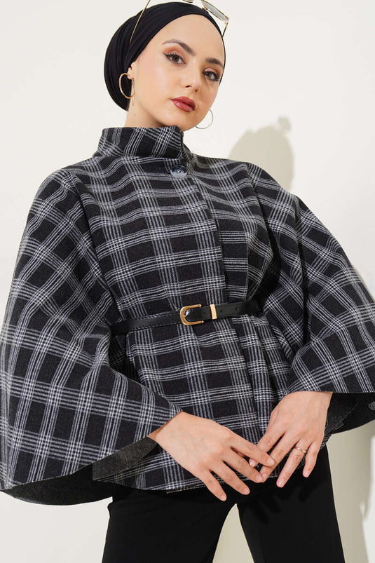 Thick Neck Belted Checkered Cape