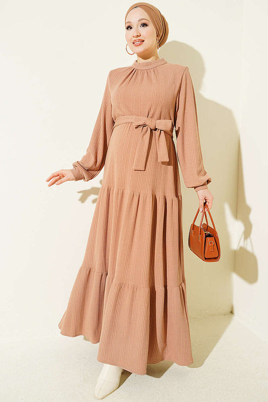 Robe En Maille À Motif Camel À Col Roulé