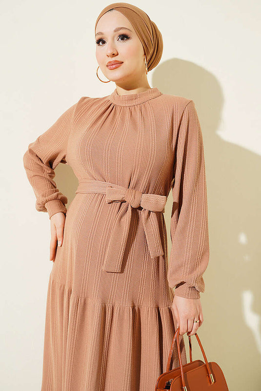 Robe En Maille À Motif Camel À Col Roulé