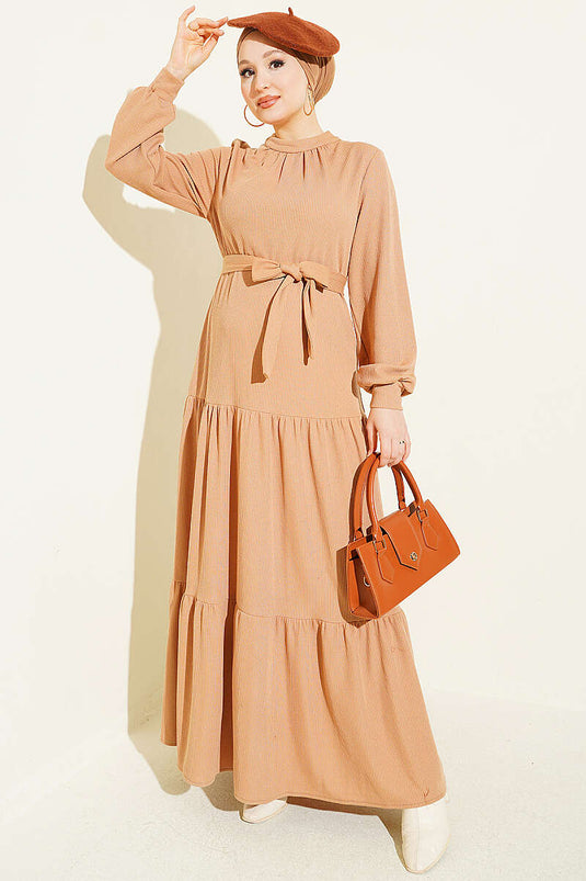 Robe En Maille À Col Rond Et Motif Latte