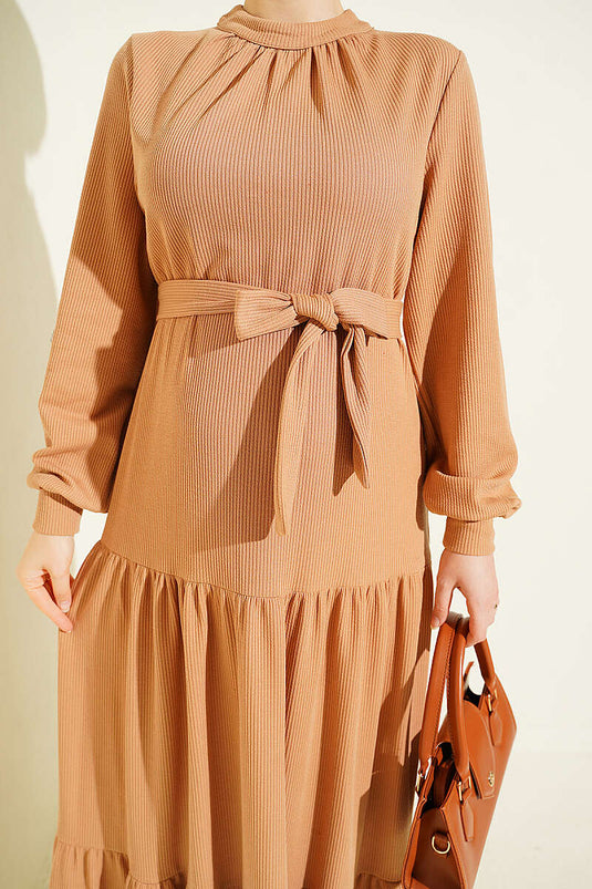 Robe En Maille À Col Rond Et Motif Latte
