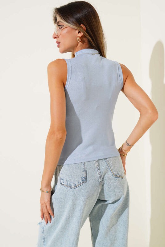High Neck Sleeveless Bodysuit Blue