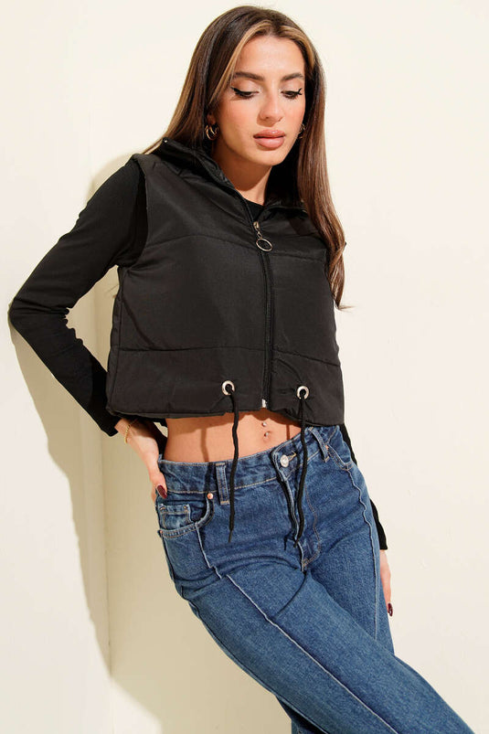 Doudoune sans manches à col montant, noire