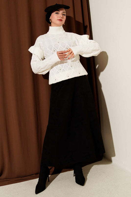 سترة محبوكة من الحجر بياقة واقفة بلون البيج