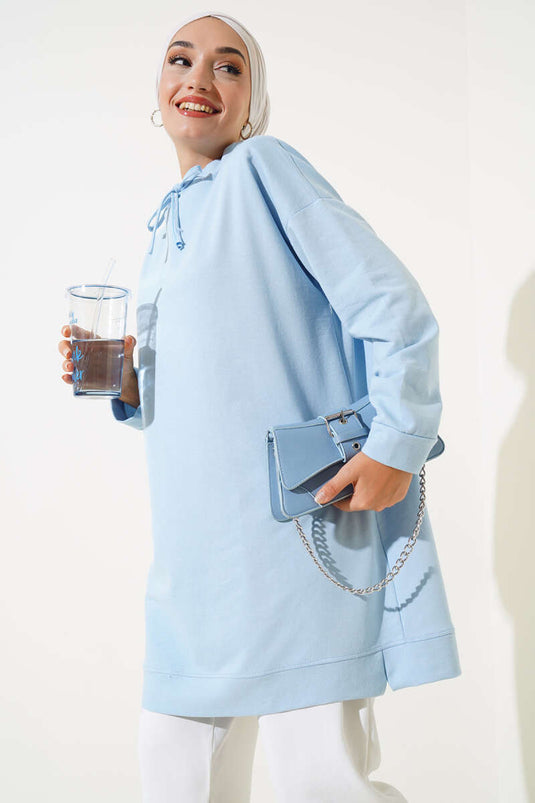 Dik Yaka Tunik Buz Mavisi