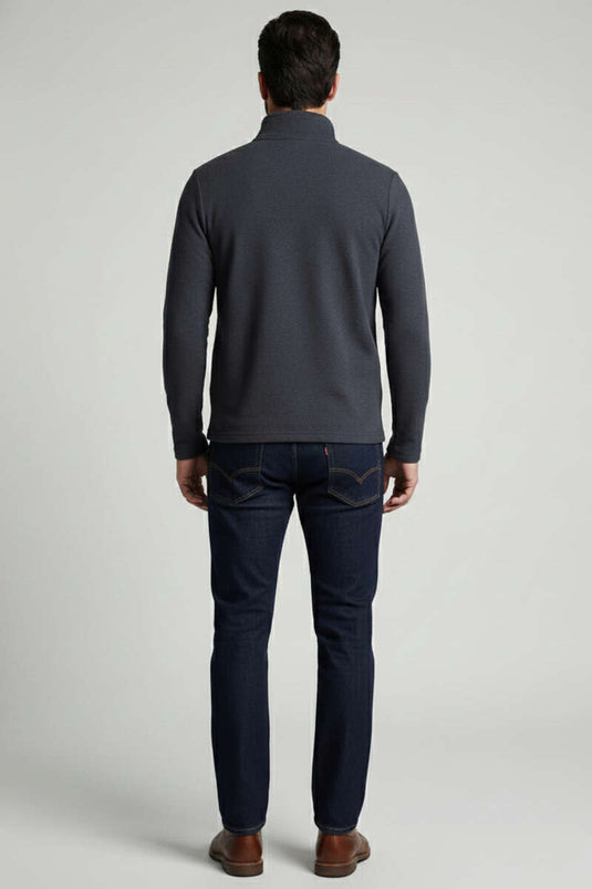 Felpa da uomo con collo alto e mezza cerniera, colore grigio fumo