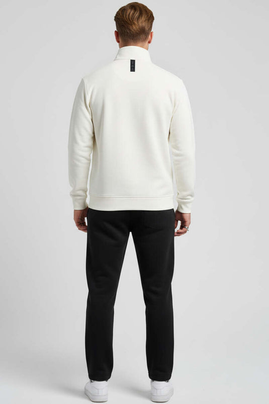 High Neck Half Zip Sweatshirt, Ecru