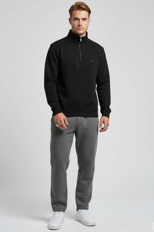 High Neck Half Zip Sweatshirt Black