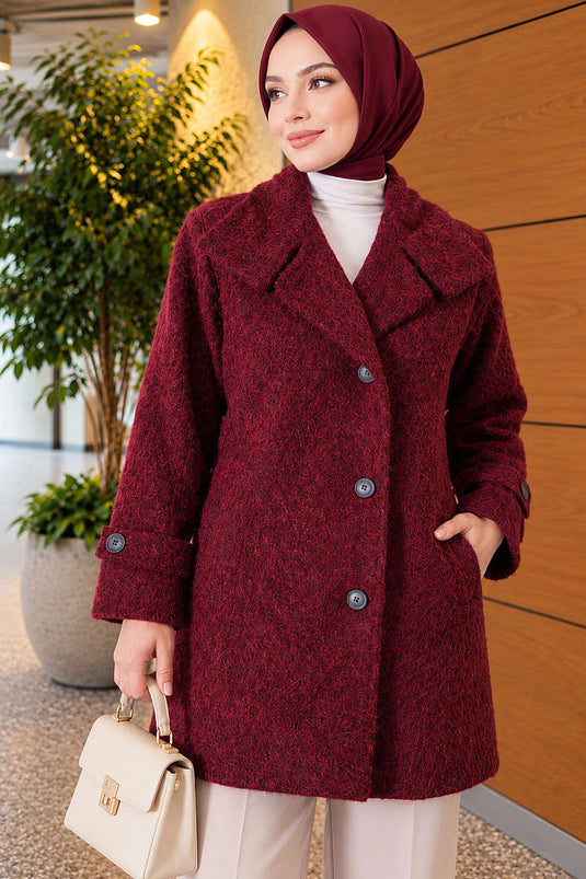 Dik Yakalı Keçe Kaban Bordo