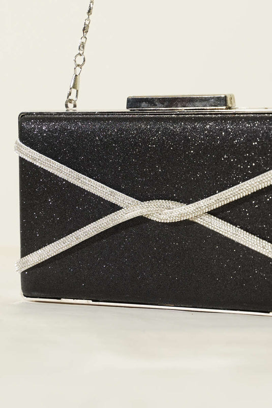 Rectangular Cross Glitter Evening Bag Black