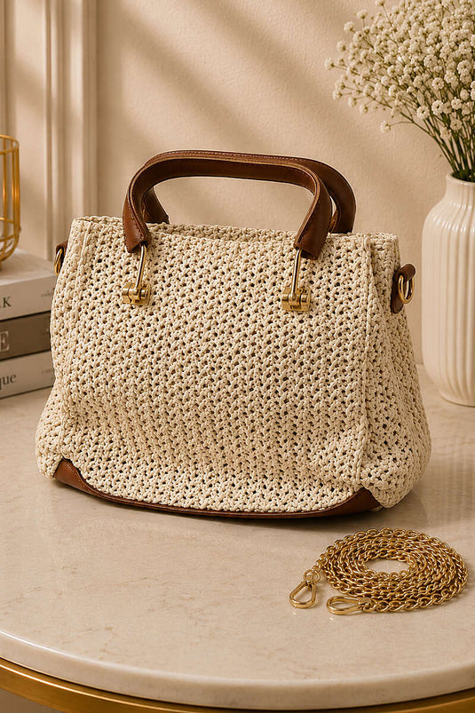 Sac en paille rectangulaire à fermeture éclair beige