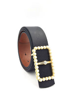 Ceinture noire rectangulaire avec boucle en perle