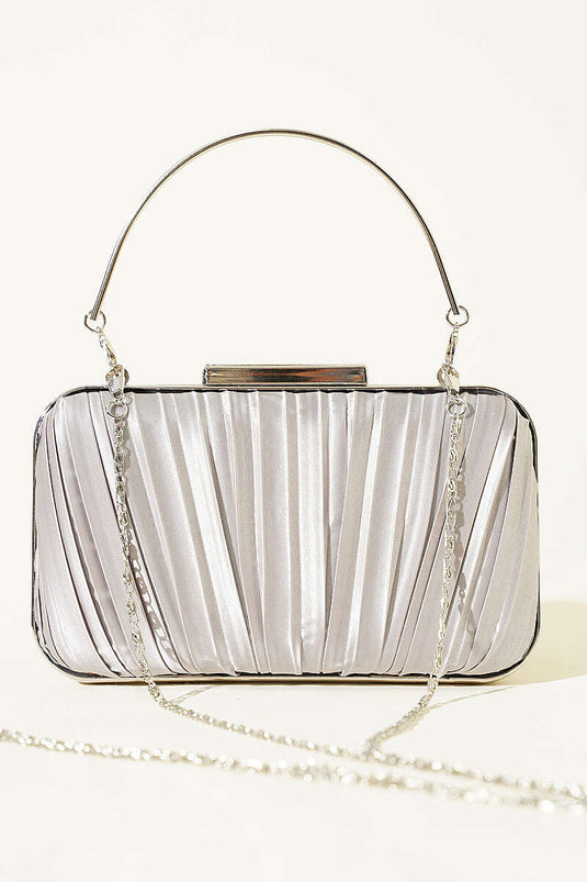 Sac de soirée plissé en satin gris avec poignées rectangulaires