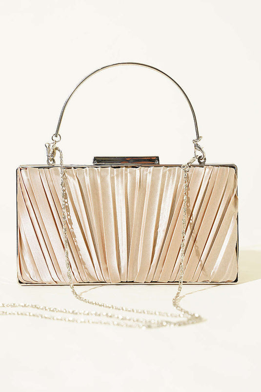 Sac de soirée plissé en satin rectangulaire beige