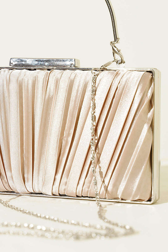 Sac de soirée plissé en satin rectangulaire beige