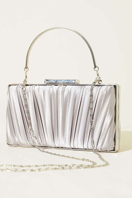 Sac de soirée plissé en satin rectangulaire gris