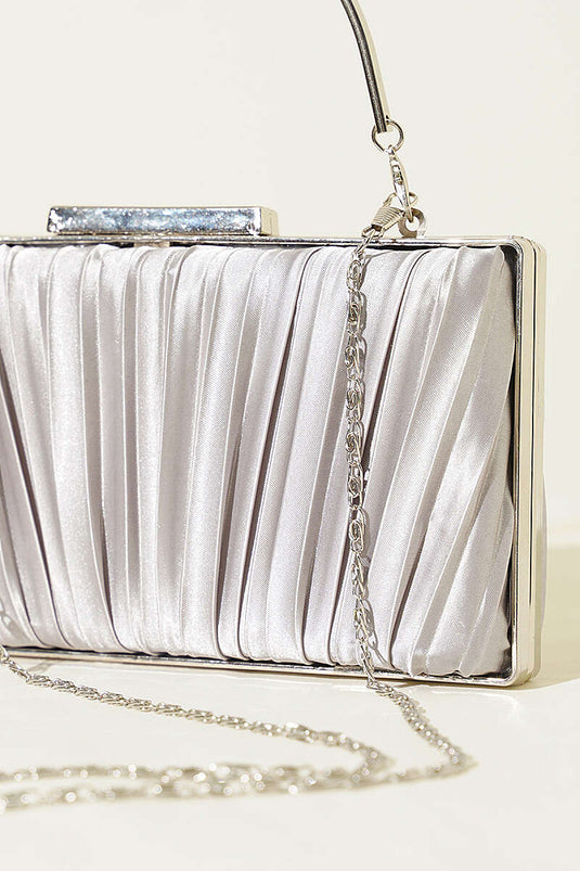 Sac de soirée plissé en satin rectangulaire gris