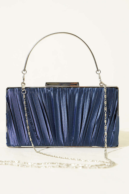Sac de soirée plissé en satin rectangulaire bleu marine
