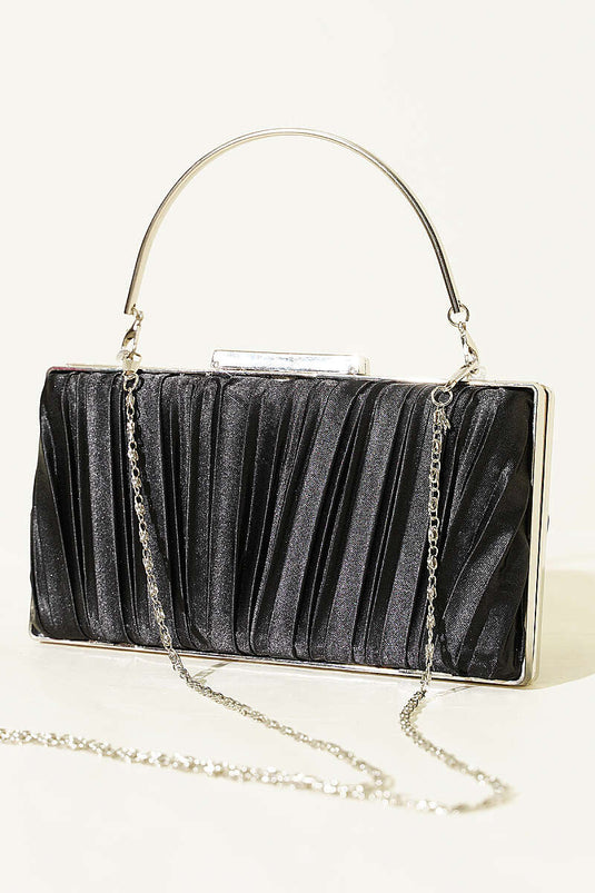 Sac de soirée plissé en satin rectangulaire noir