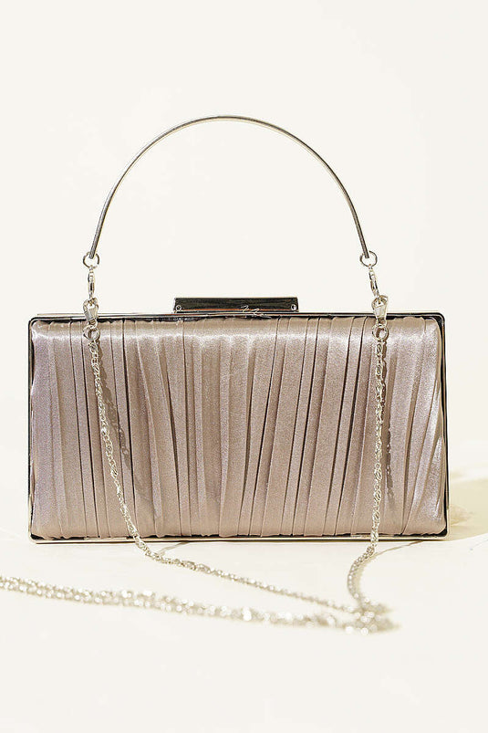 Sac de soirée plissé en satin rectangulaire couleur vison