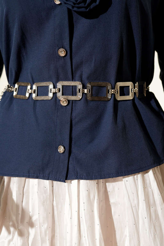 Silver Chain Belt with Rectangular Symbol