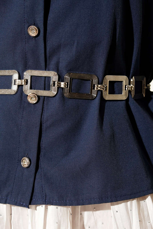Silver Chain Belt with Rectangular Symbol